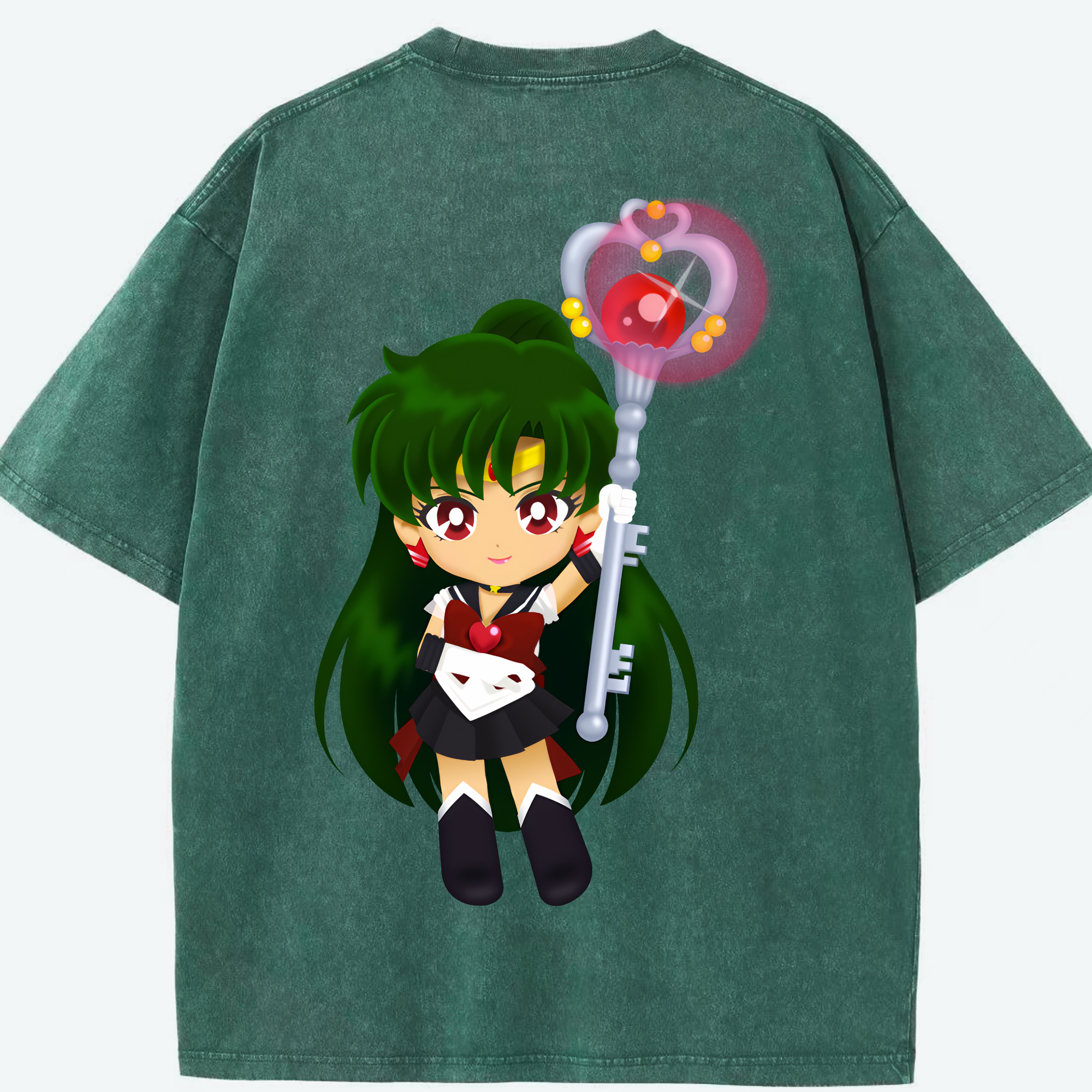 （画像用） 美少女戦士セーラームーン 冥王せつな Sailor Moon Meiou Setsuna 綿100% ヴィンテージ風 半袖Tシャツ（背面プリント）